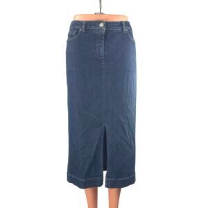 BluPervinca Blue High Waisted Front Slit Straight Midi Denim Jean Skirt Size S